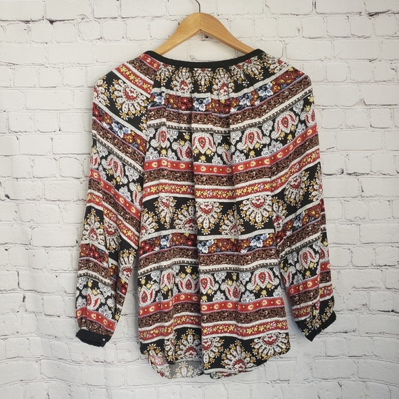 Daniel Rainn Boho Bohemian Flowy Tunic Top Geometric Hippie 70s Long Sleeve - Picture 5 of 10